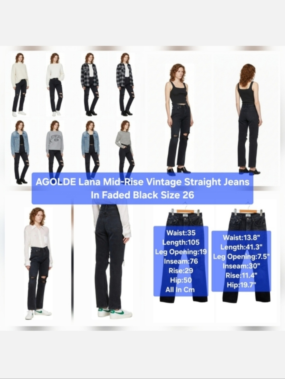 AGOLDE Lana Mid-Rise Vintage Straight Jeans In Faded Black Size 26
